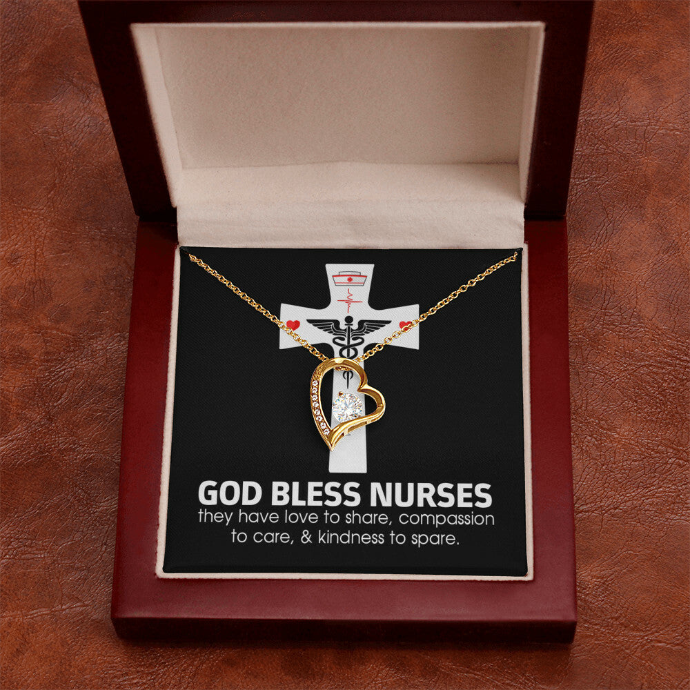 God Bless Nurses Healthcare Medical Worker Nurse Appreciation Gift Forever Necklace w Message Card-Express Your Love Gifts
