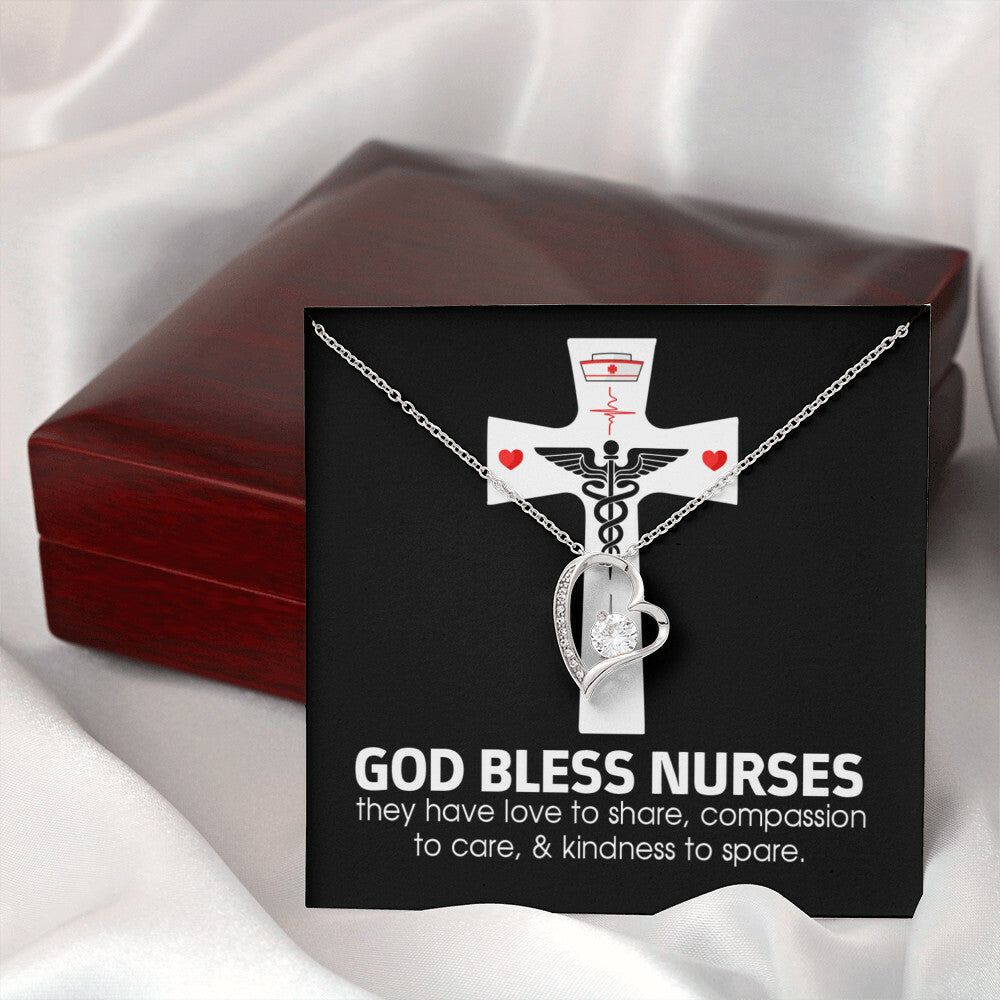 God Bless Nurses Healthcare Medical Worker Nurse Appreciation Gift Forever Necklace w Message Card-Express Your Love Gifts