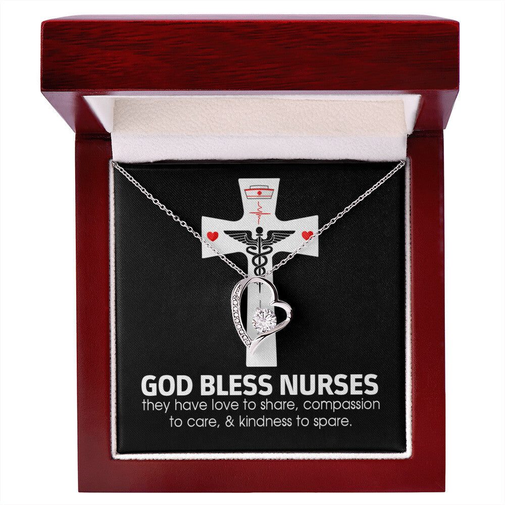 God Bless Nurses Healthcare Medical Worker Nurse Appreciation Gift Forever Necklace w Message Card-Express Your Love Gifts