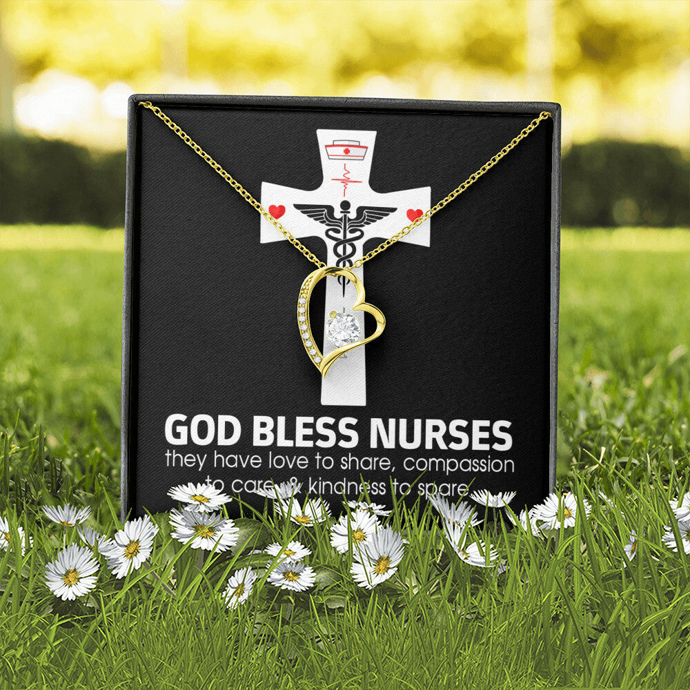 God Bless Nurses Healthcare Medical Worker Nurse Appreciation Gift Forever Necklace w Message Card-Express Your Love Gifts