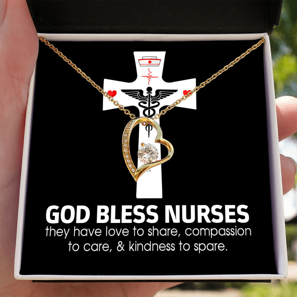 God Bless Nurses Healthcare Medical Worker Nurse Appreciation Gift Forever Necklace w Message Card-Express Your Love Gifts
