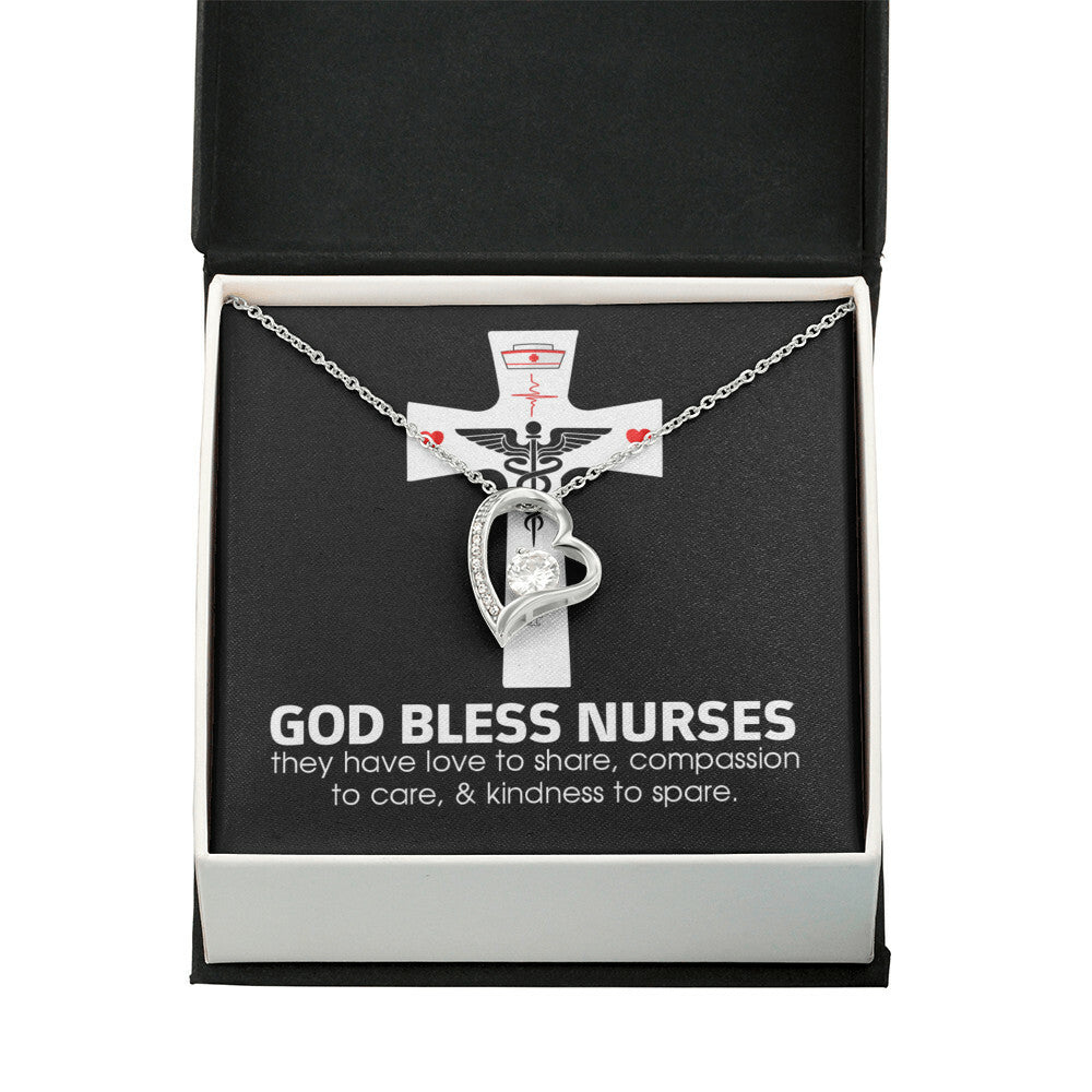 God Bless Nurses Healthcare Medical Worker Nurse Appreciation Gift Forever Necklace w Message Card-Express Your Love Gifts