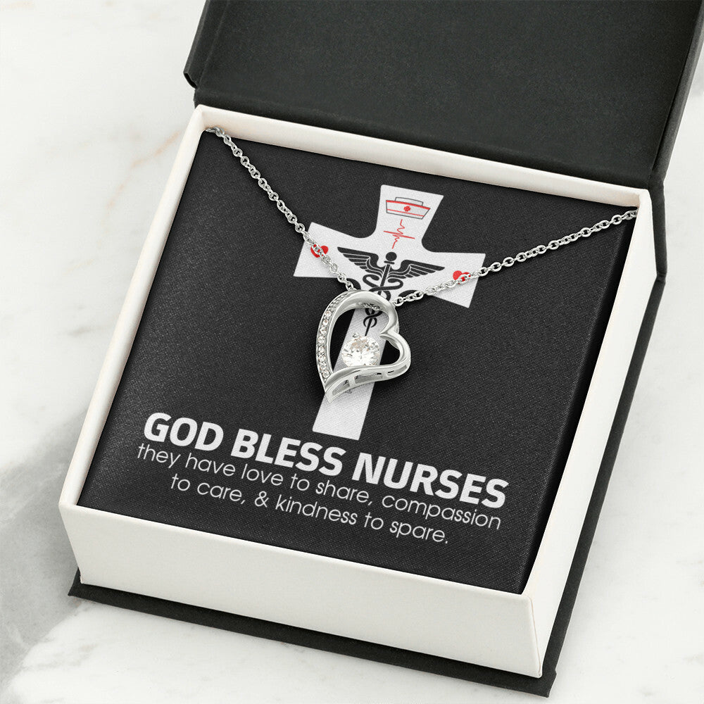 God Bless Nurses Healthcare Medical Worker Nurse Appreciation Gift Forever Necklace w Message Card-Express Your Love Gifts