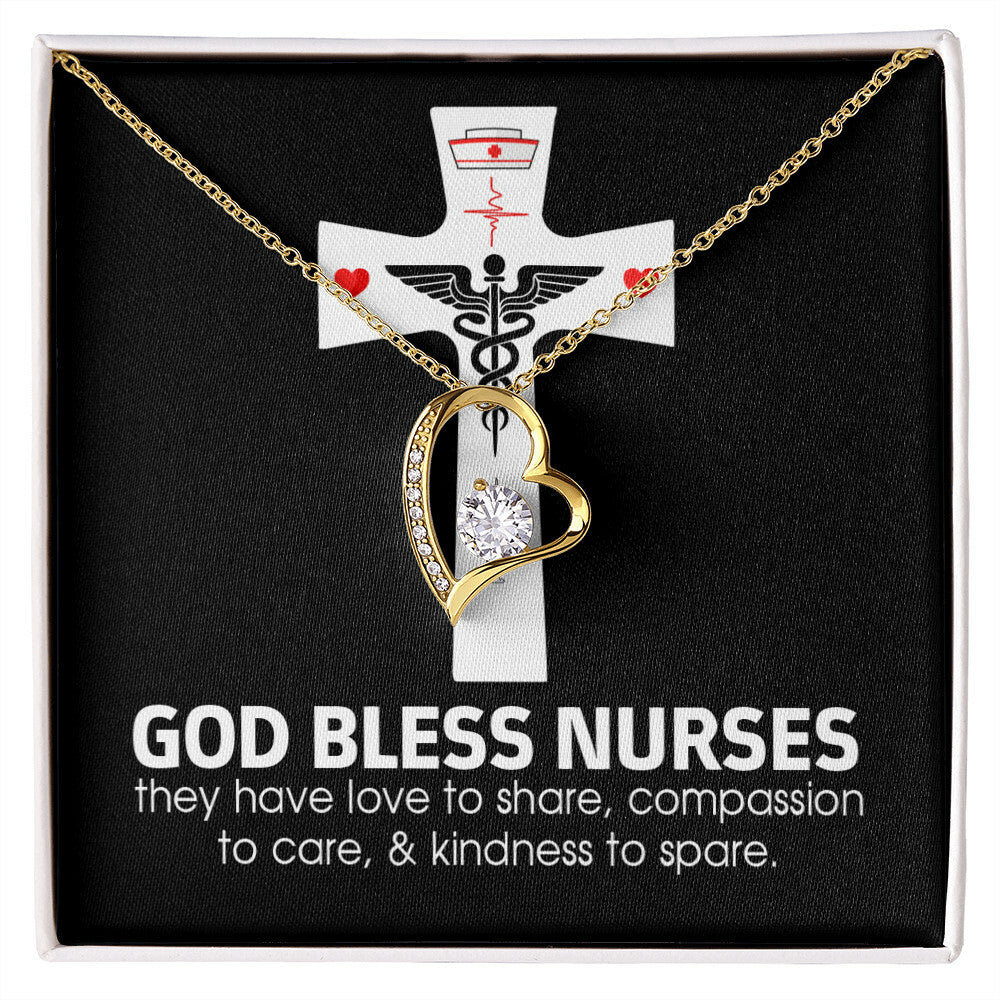 God Bless Nurses Healthcare Medical Worker Nurse Appreciation Gift Forever Necklace w Message Card-Express Your Love Gifts