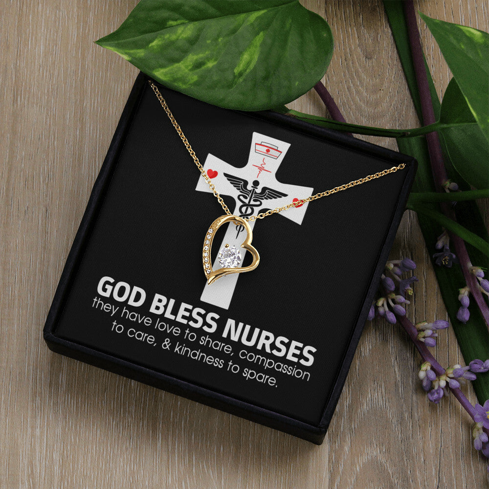 God Bless Nurses Healthcare Medical Worker Nurse Appreciation Gift Forever Necklace w Message Card-Express Your Love Gifts