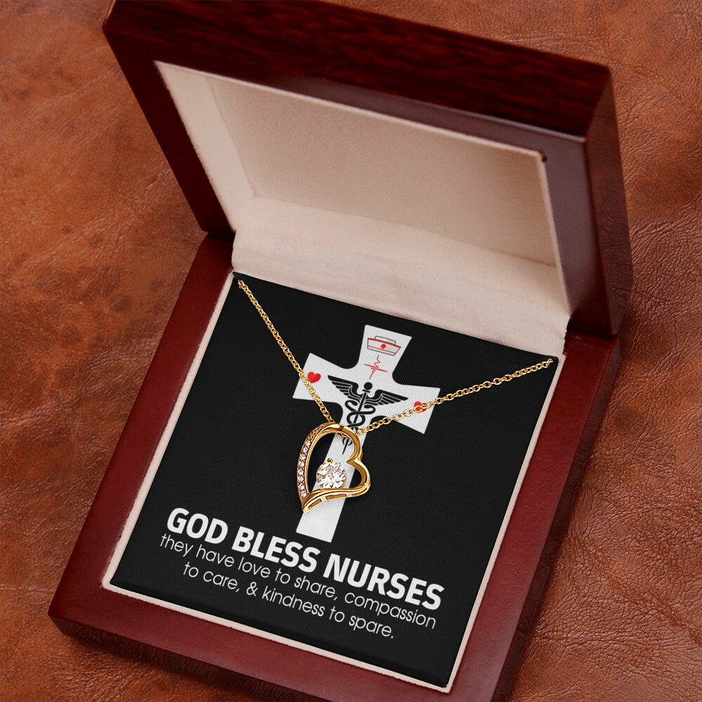 God Bless Nurses Healthcare Medical Worker Nurse Appreciation Gift Forever Necklace w Message Card-Express Your Love Gifts
