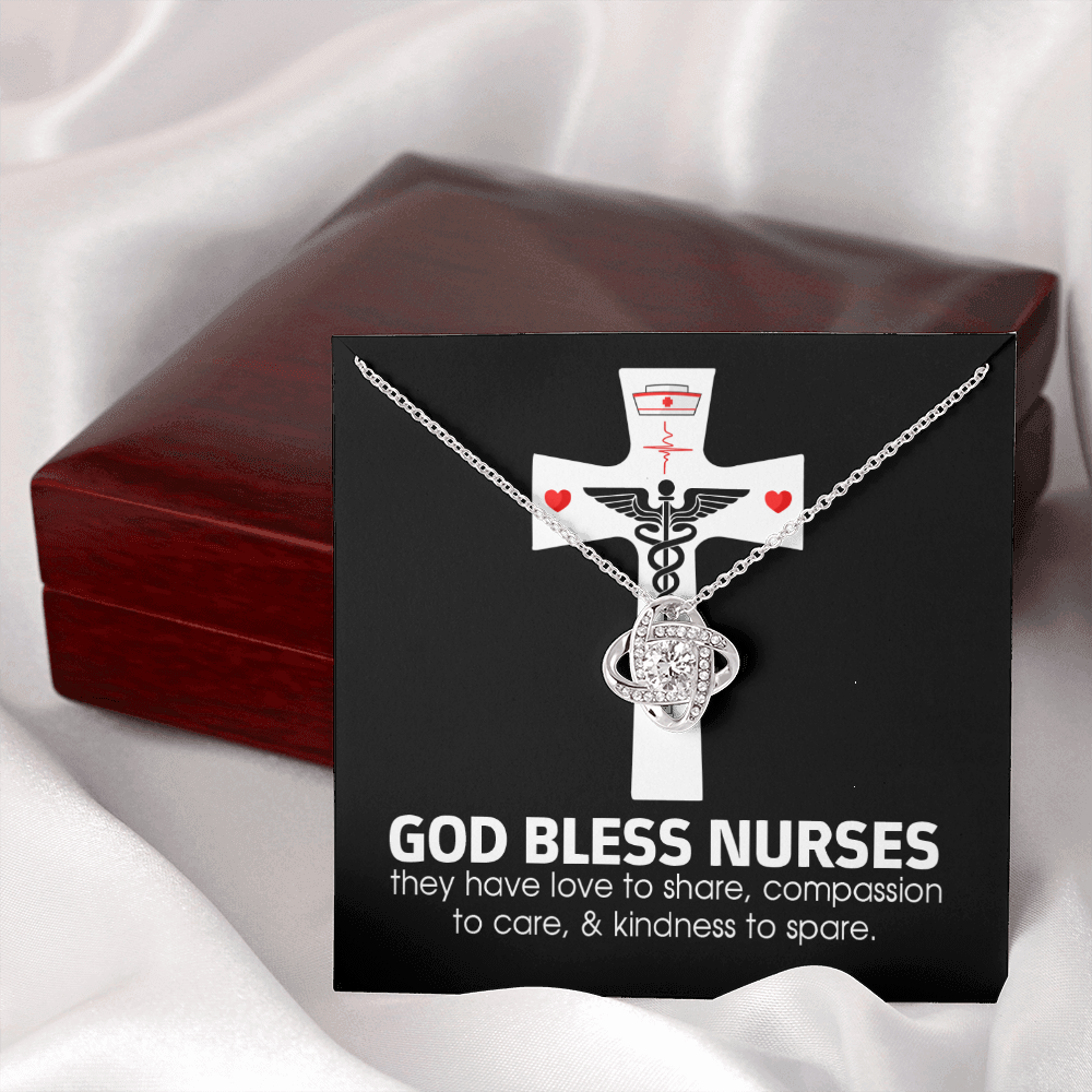 God Bless Nurses Healthcare Medical Worker Nurse Appreciation Gift Infinity Knot Necklace Message Card-Express Your Love Gifts