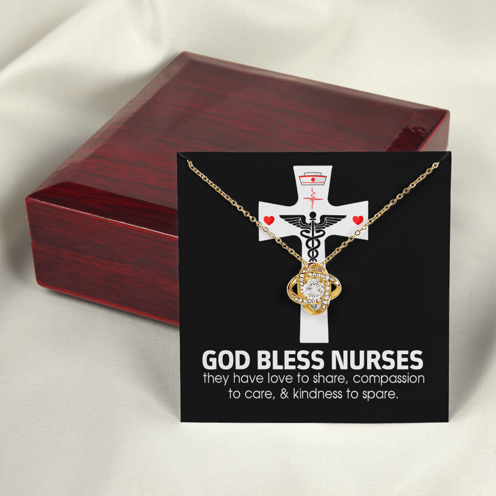 God Bless Nurses Healthcare Medical Worker Nurse Appreciation Gift Infinity Knot Necklace Message Card-Express Your Love Gifts