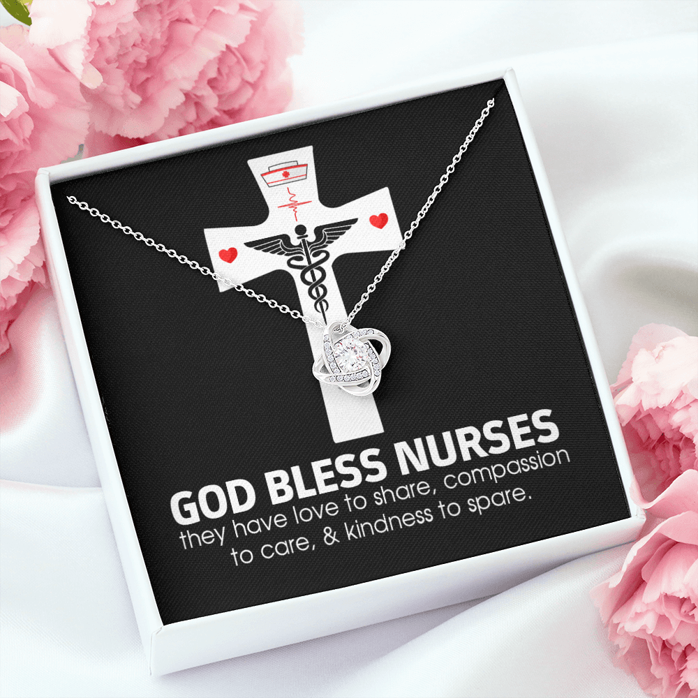 God Bless Nurses Healthcare Medical Worker Nurse Appreciation Gift Infinity Knot Necklace Message Card-Express Your Love Gifts