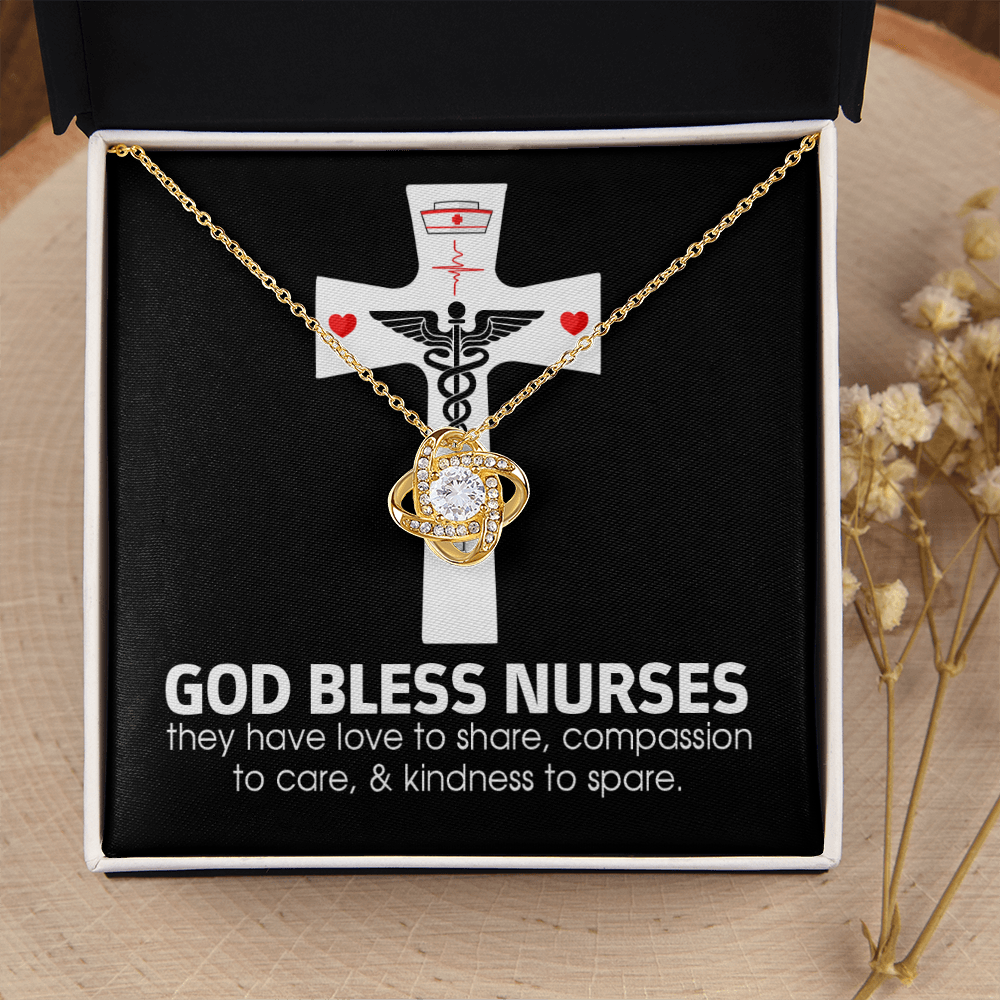God Bless Nurses Healthcare Medical Worker Nurse Appreciation Gift Infinity Knot Necklace Message Card-Express Your Love Gifts