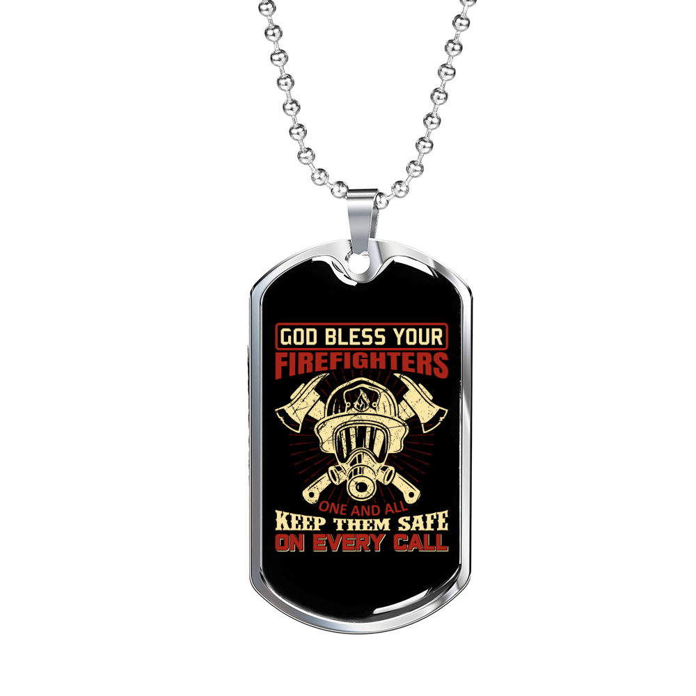 God Bless Your Firefighters Necklace Stainless Steel or 18k Gold Dog Tag 24" Chain-Express Your Love Gifts