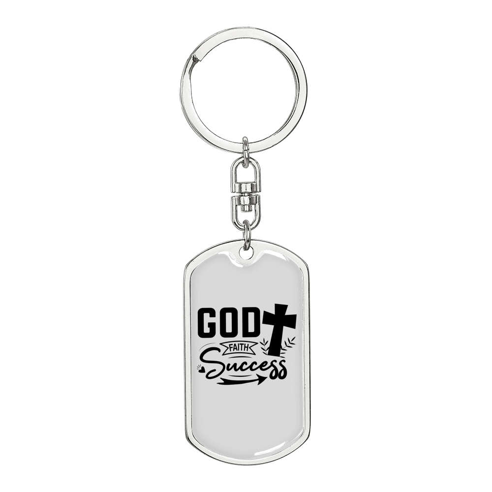 God Faith Success Arrow Cross Keychain Stainless Steel or 18k Gold Dog Tag Keyring-Express Your Love Gifts