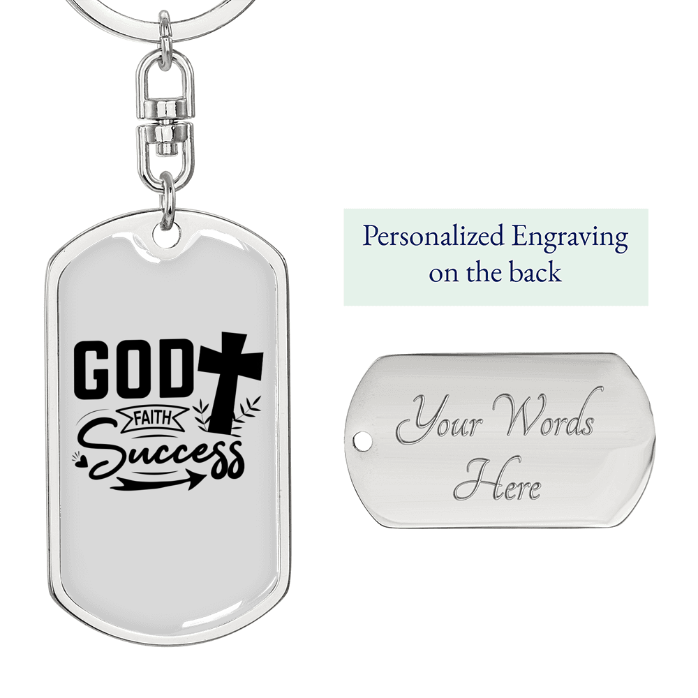 God Faith Success Arrow Cross Keychain Stainless Steel or 18k Gold Dog Tag Keyring-Express Your Love Gifts