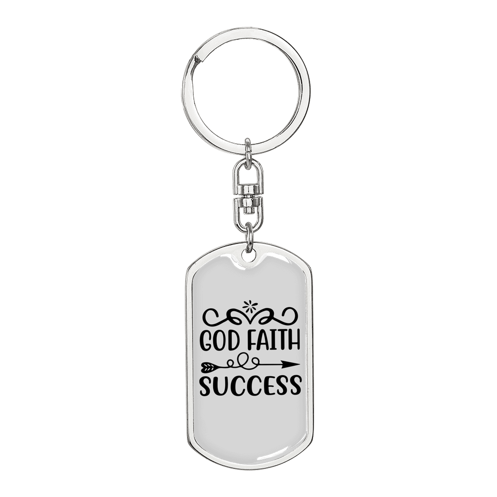 God Faith Success Arrows Keychain Stainless Steel or 18k Gold Dog Tag Keyring-Express Your Love Gifts