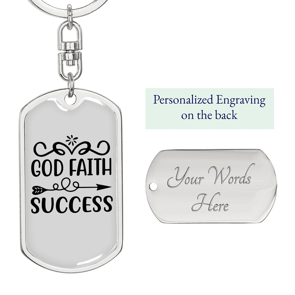 God Faith Success Arrows Keychain Stainless Steel or 18k Gold Dog Tag Keyring-Express Your Love Gifts