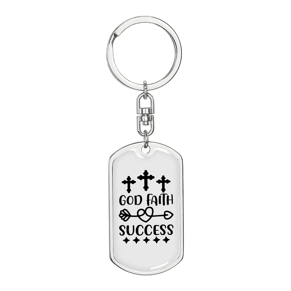 God Faith Success Crosses Keychain Stainless Steel or 18k Gold Dog Tag Keyring-Express Your Love Gifts