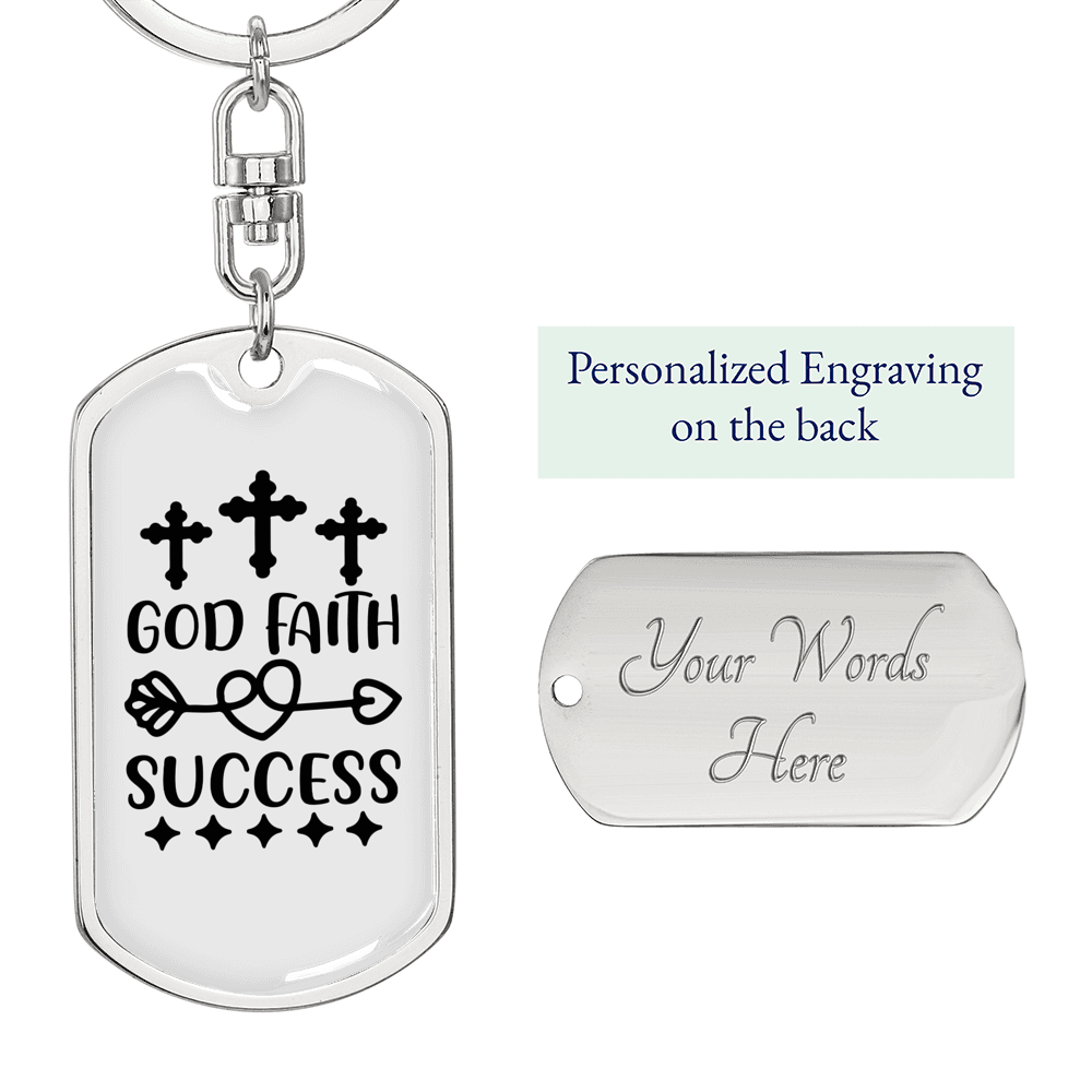 God Faith Success Crosses Keychain Stainless Steel or 18k Gold Dog Tag Keyring-Express Your Love Gifts