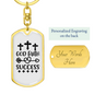 God Faith Success Crosses Keychain Stainless Steel or 18k Gold Dog Tag Keyring-Express Your Love Gifts