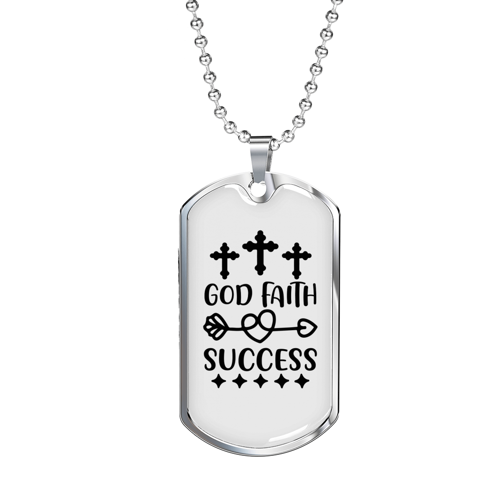 God Faith Success Crosses Necklace Stainless Steel or 18k Gold Dog Tag 24" Chain-Express Your Love Gifts