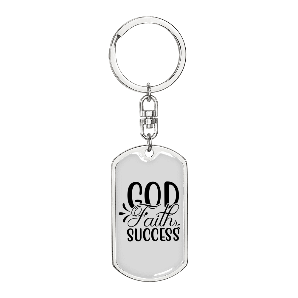 God Faith Success Keychain Stainless Steel or 18k Gold Dog Tag Keyring-Express Your Love Gifts