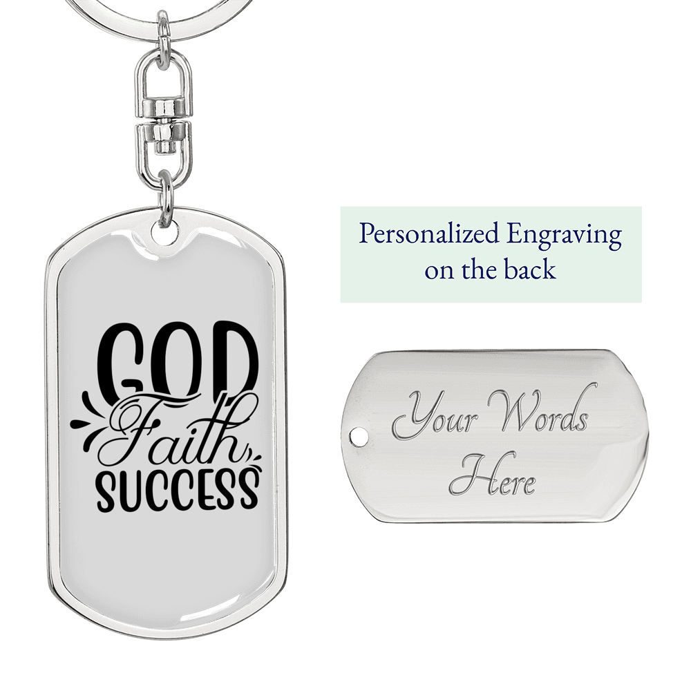 God Faith Success Keychain Stainless Steel or 18k Gold Dog Tag Keyring-Express Your Love Gifts