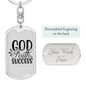 God Faith Success Keychain Stainless Steel or 18k Gold Dog Tag Keyring-Express Your Love Gifts