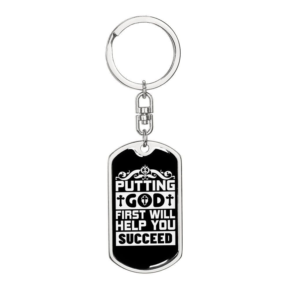 God First Keychain Stainless Steel or 18k Gold Dog Tag Keyring-Express Your Love Gifts