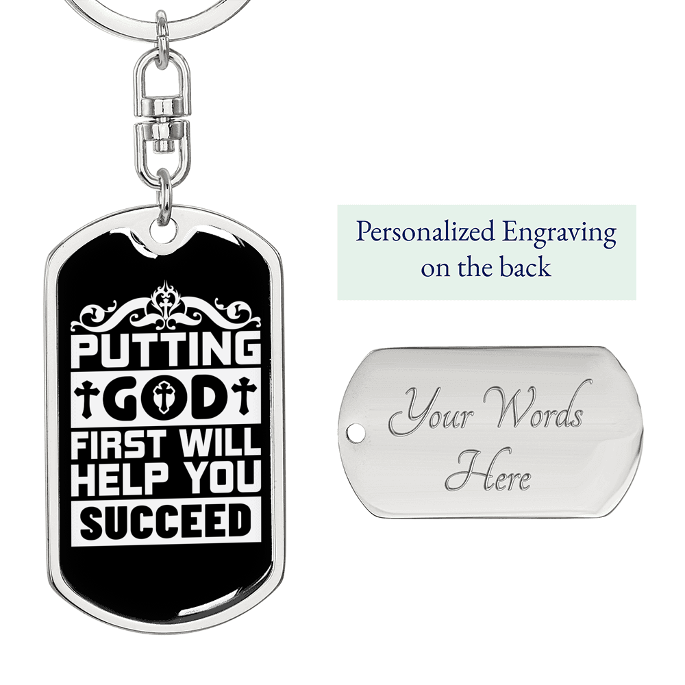 God First Keychain Stainless Steel or 18k Gold Dog Tag Keyring-Express Your Love Gifts