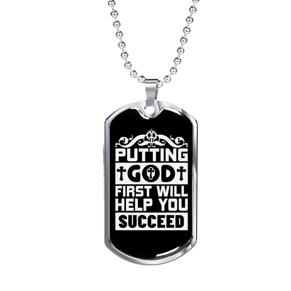God First Necklace Stainless Steel or 18k Gold Dog Tag 24" Chain-Express Your Love Gifts