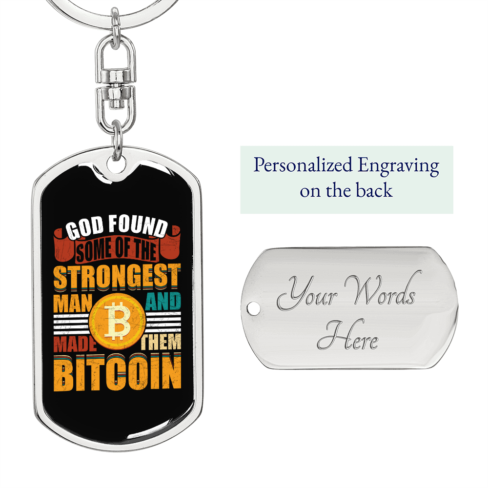 God Found Bitcoin Crypto Keychain Stainless Steel or 18k Gold Dog Tag Keyring-Express Your Love Gifts