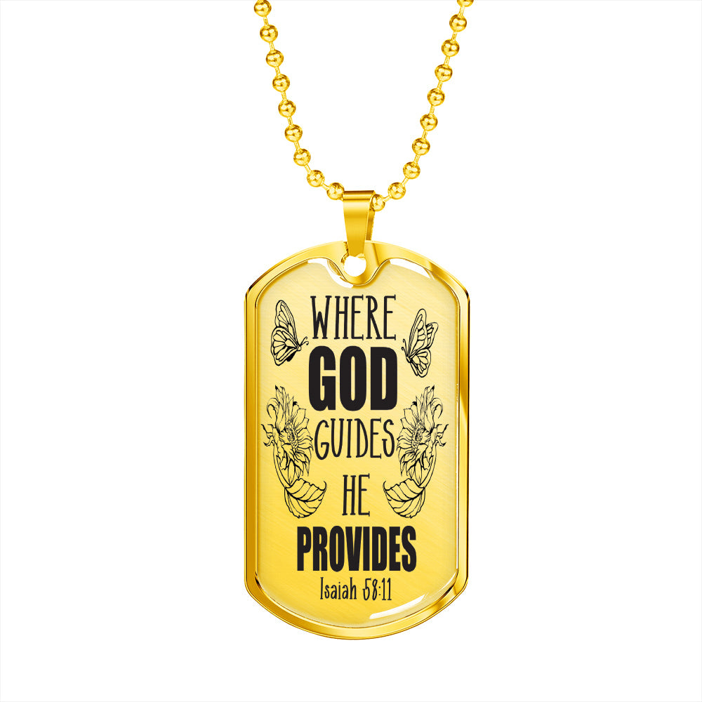 God Guides & Provides Necklace Stainless Steel or 18k Gold Dog Tag 24"-Express Your Love Gifts