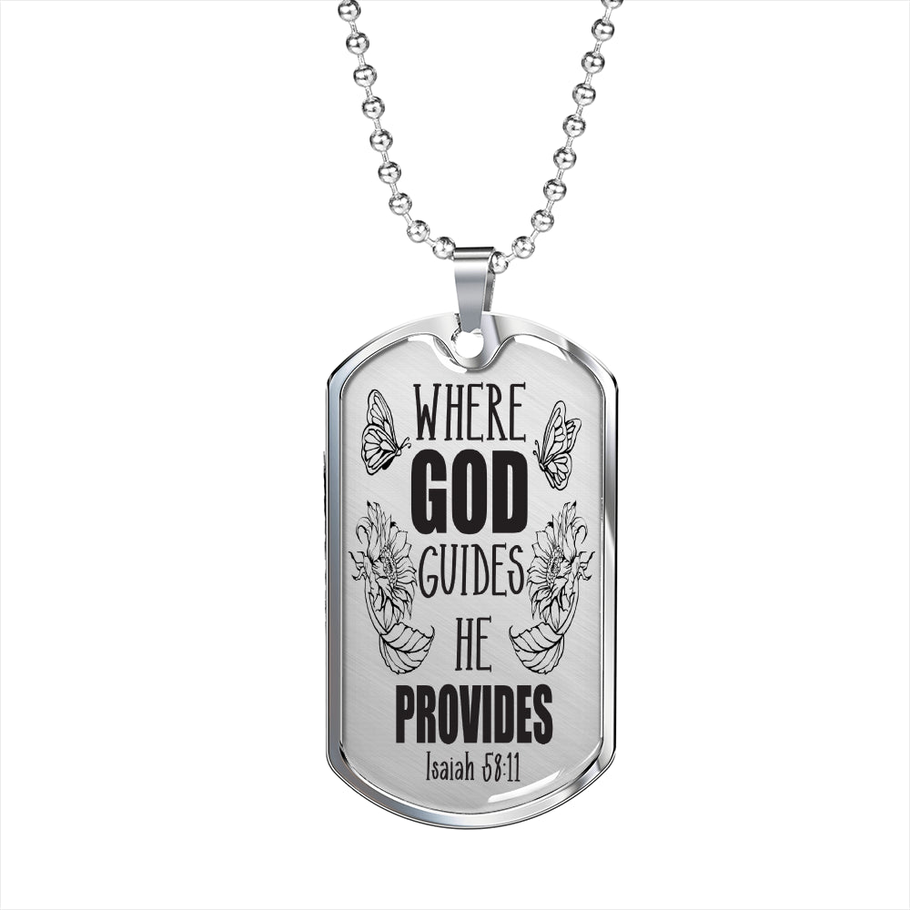 God Guides & Provides Necklace Stainless Steel or 18k Gold Dog Tag 24"-Express Your Love Gifts