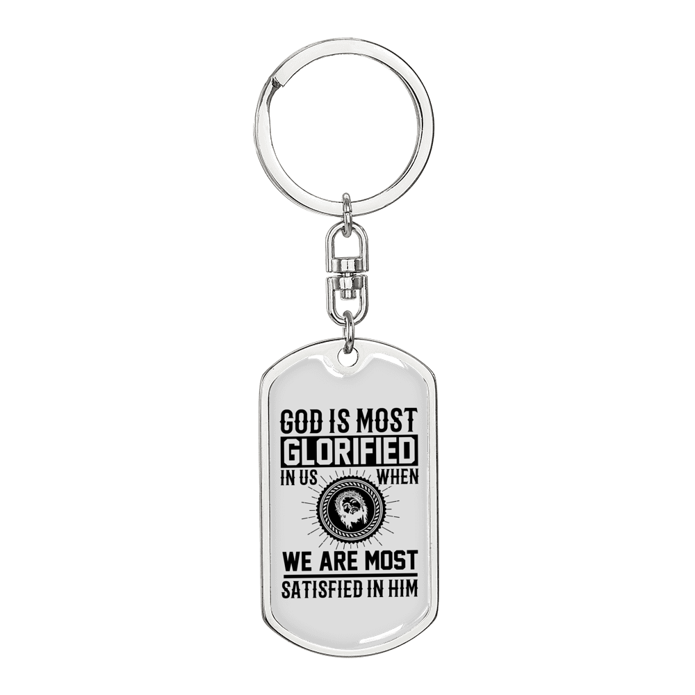 God Is Glorified Keychain Stainless Steel or 18k Gold Dog Tag Keyring-Express Your Love Gifts