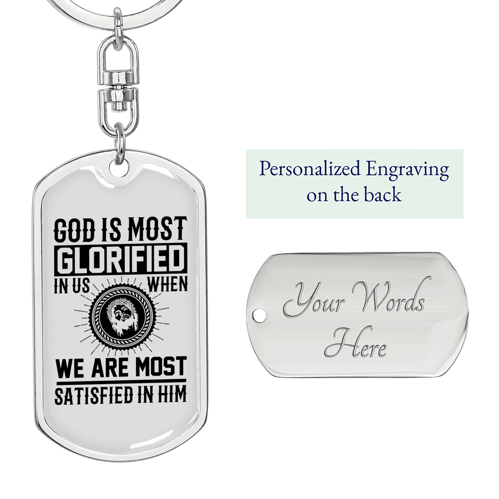 God Is Glorified Keychain Stainless Steel or 18k Gold Dog Tag Keyring-Express Your Love Gifts