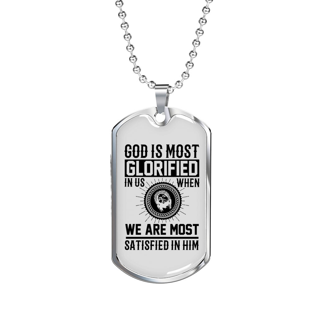 God Is Glorified Necklace Stainless Steel or 18k Gold Dog Tag 24" Chain-Express Your Love Gifts