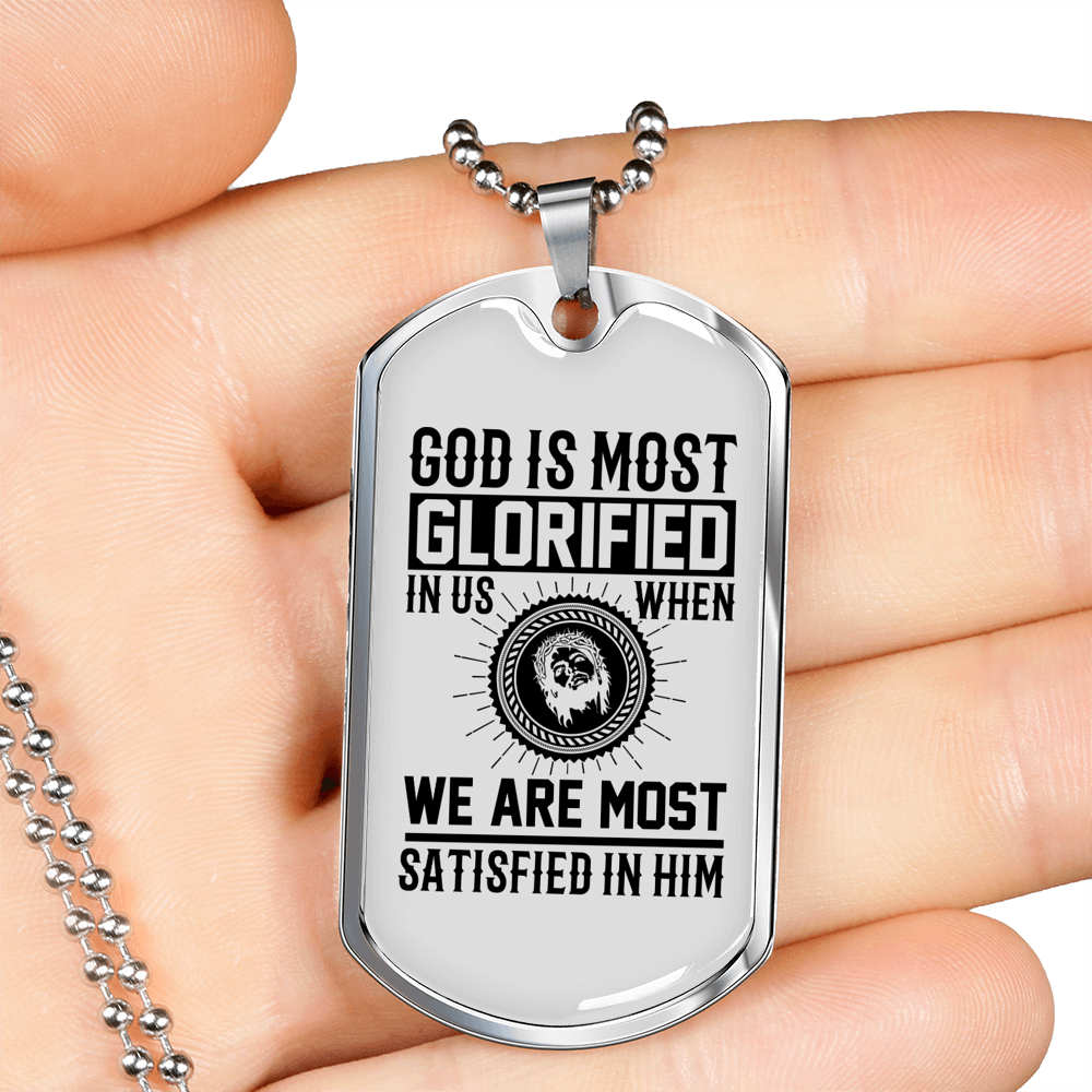 God Is Glorified Necklace Stainless Steel or 18k Gold Dog Tag 24" Chain-Express Your Love Gifts