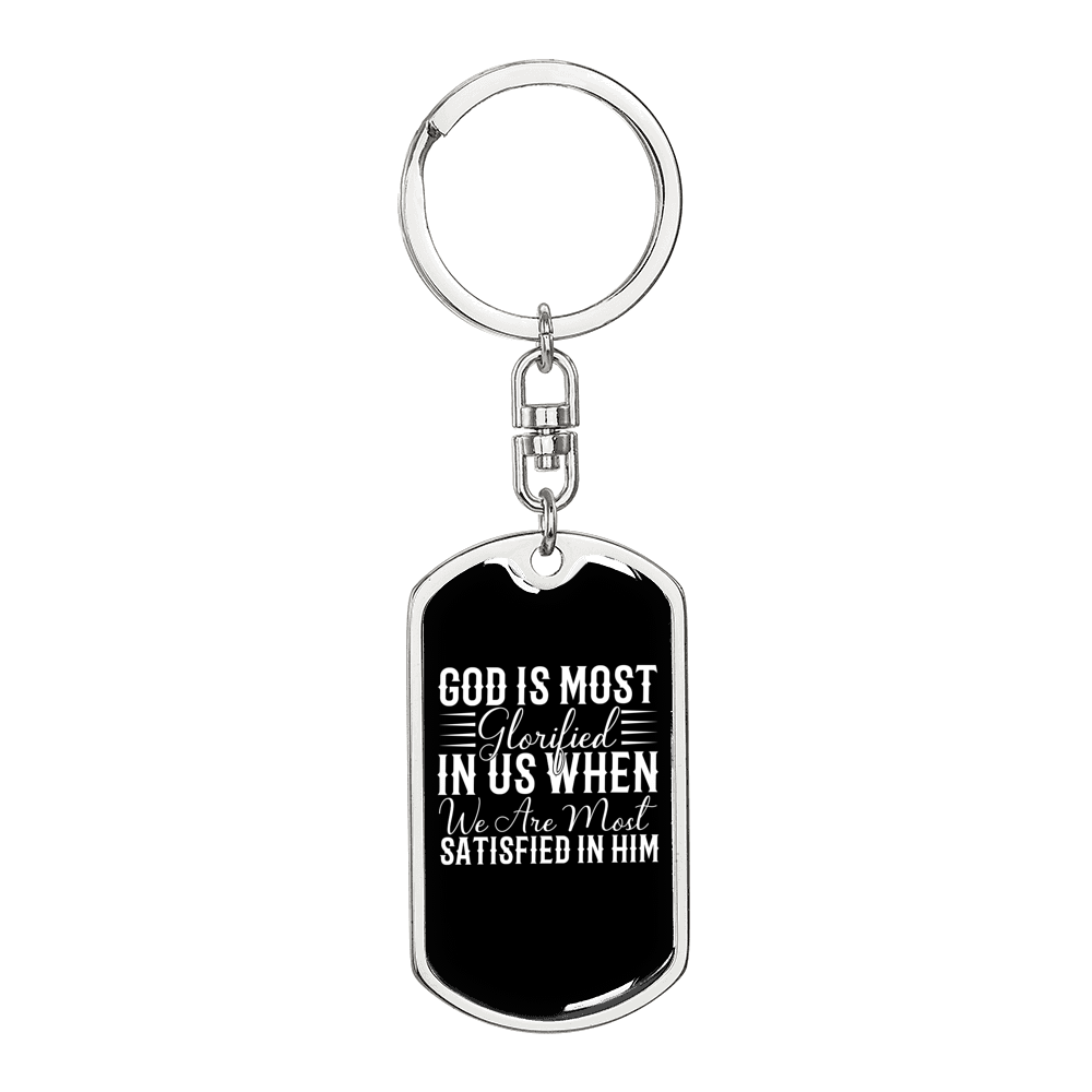 God Is Glorified White Keychain Stainless Steel or 18k Gold Dog Tag Keyring-Express Your Love Gifts