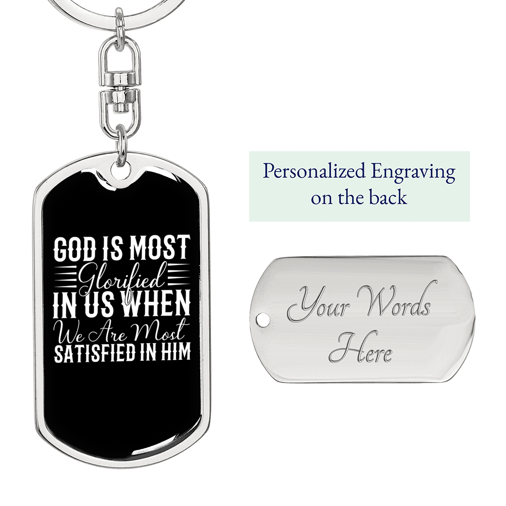 God Is Glorified White Keychain Stainless Steel or 18k Gold Dog Tag Keyring-Express Your Love Gifts