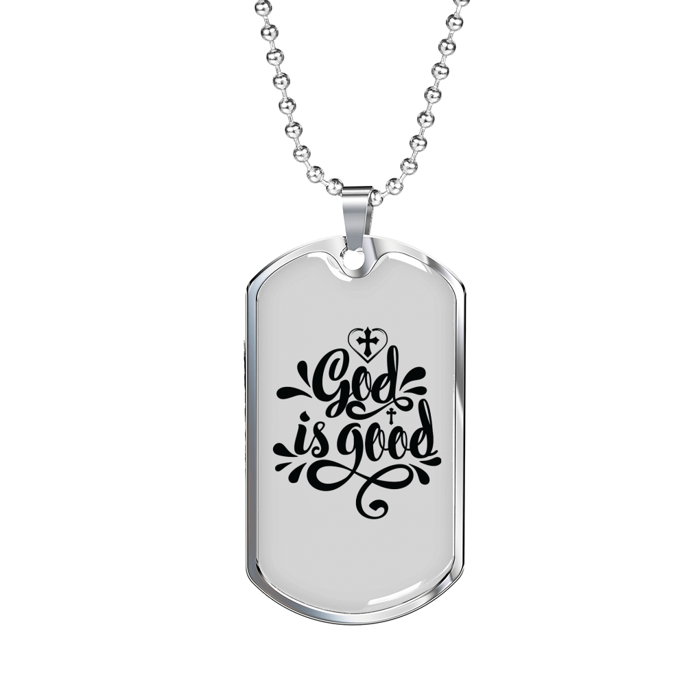 God Is Good Necklace Stainless Steel or 18k Gold Dog Tag 24" Chain-Express Your Love Gifts