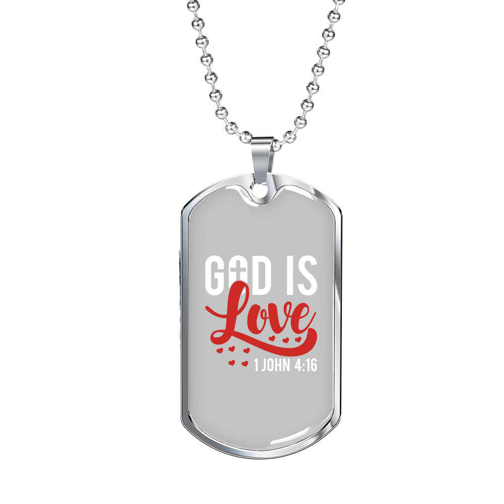God Is Love 1 John 4:16 Necklace Stainless Steel or 18k Gold Dog Tag 24" Chain-Express Your Love Gifts