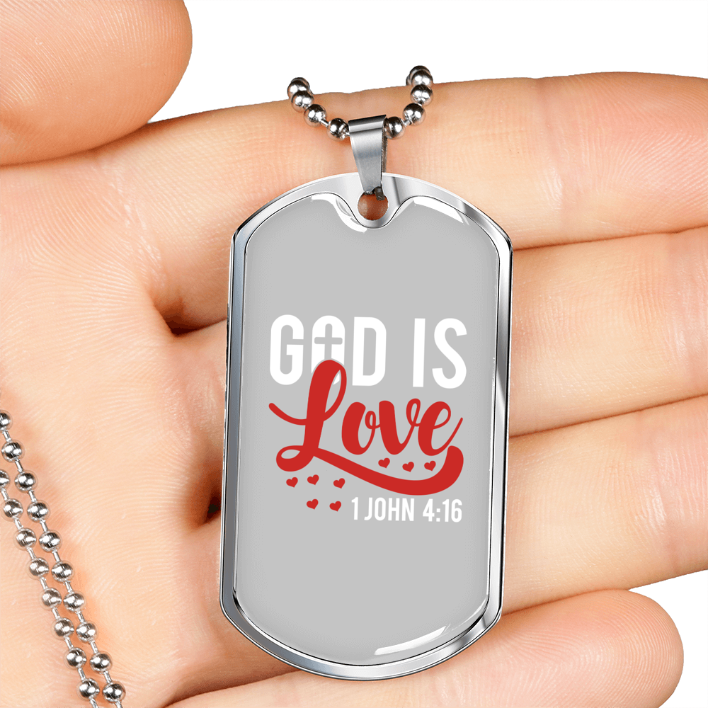 God Is Love 1 John 4:16 Necklace Stainless Steel or 18k Gold Dog Tag 24" Chain-Express Your Love Gifts