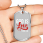 God Is Love 1 John 4:16 Necklace Stainless Steel or 18k Gold Dog Tag 24" Chain-Express Your Love Gifts