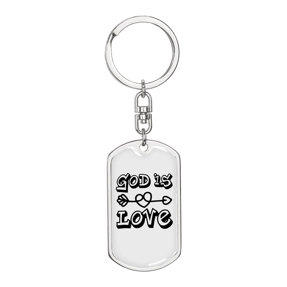 God Is Love Arrow Heart Keychain Stainless Steel or 18k Gold Dog Tag Keyring-Express Your Love Gifts