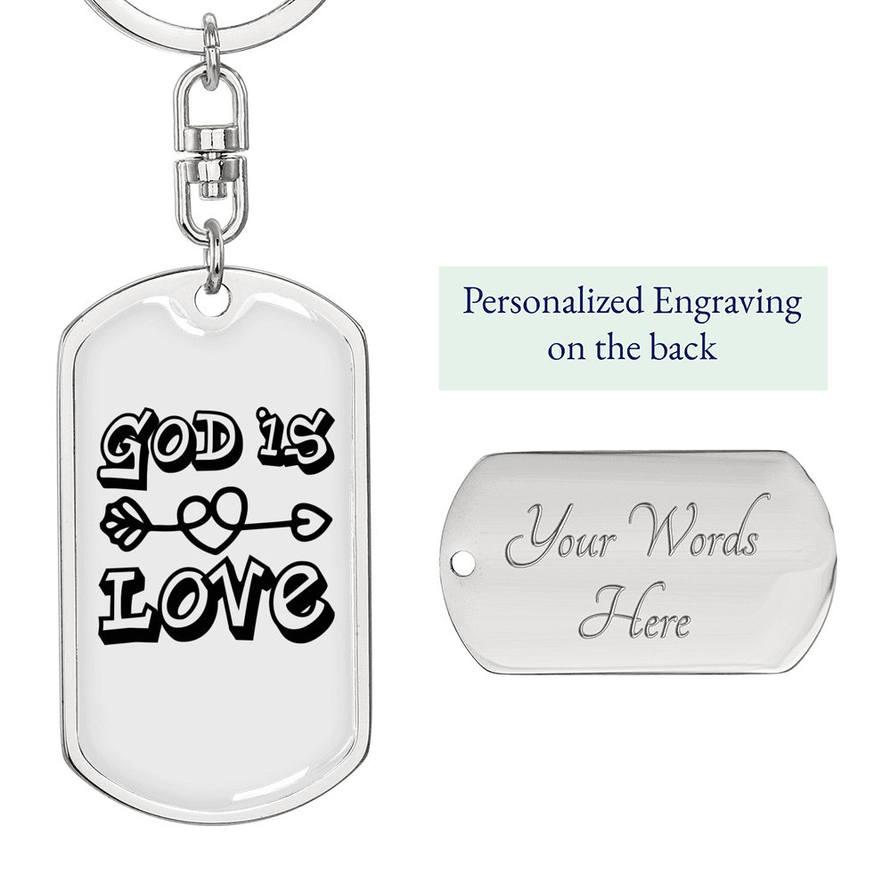 God Is Love Arrow Heart Keychain Stainless Steel or 18k Gold Dog Tag Keyring-Express Your Love Gifts