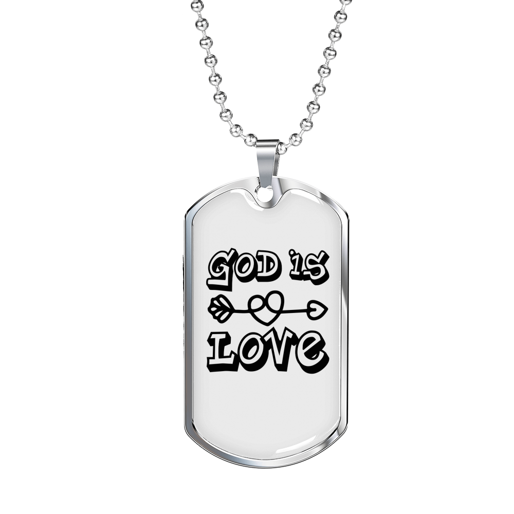 God is Love Arrow Heart Necklace Stainless Steel or 18k Gold Dog Tag 24" Chain-Express Your Love Gifts