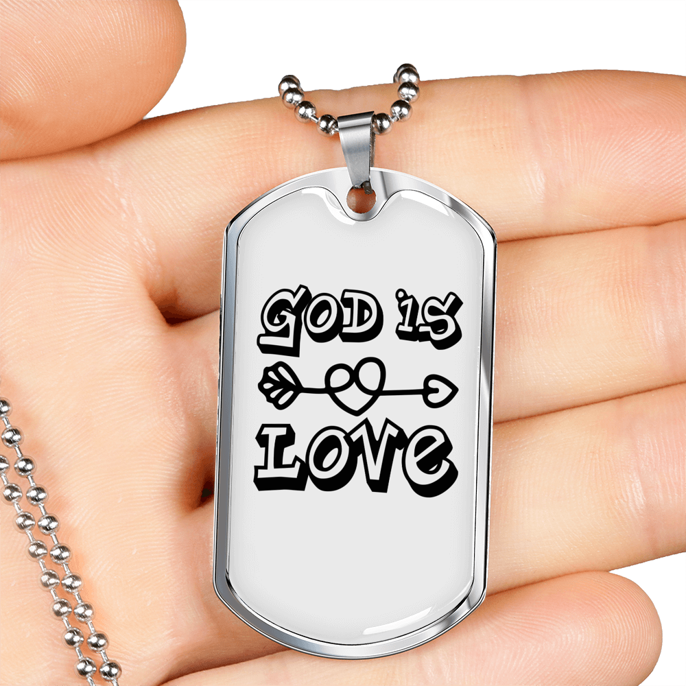 God is Love Arrow Heart Necklace Stainless Steel or 18k Gold Dog Tag 24" Chain-Express Your Love Gifts