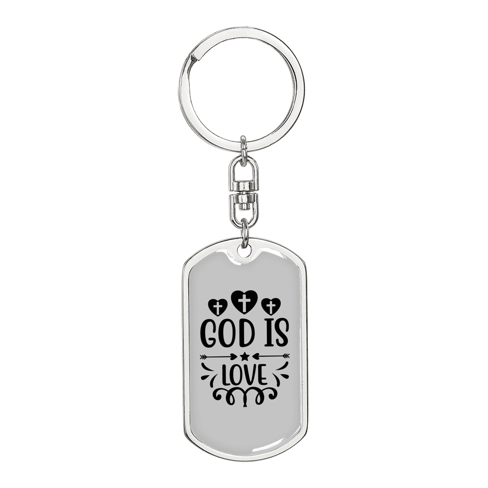 God Is Love Cross Christian Keychain Stainless Steel or 18k Gold Dog Tag Keyring-Express Your Love Gifts