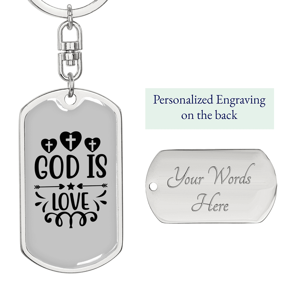 God Is Love Cross Christian Keychain Stainless Steel or 18k Gold Dog Tag Keyring-Express Your Love Gifts