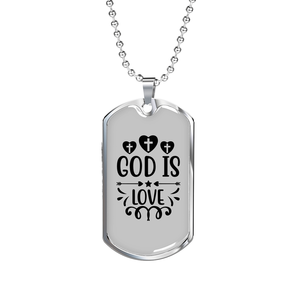 God Is Love Cross Hearts Necklace Stainless Steel or 18k Gold Dog Tag 24" Chain-Express Your Love Gifts