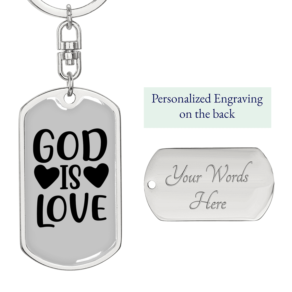 God Is Love Heart Keychain Stainless Steel or 18k Gold Dog Tag Keyring-Express Your Love Gifts